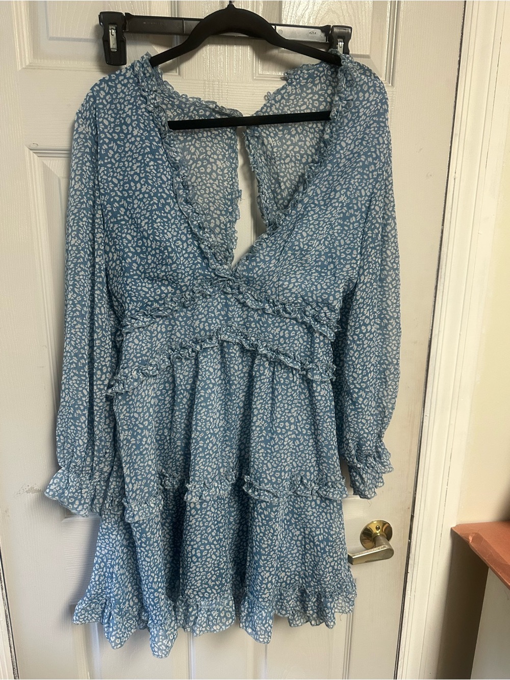 Women’s Blue Floral Backless Ruffle Mini Dress